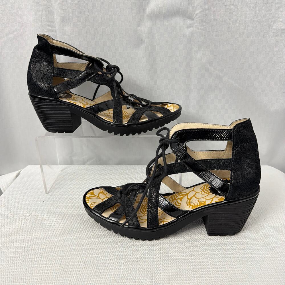 Fly London Want Sandals Womens Size 7 Gladiator Black Patent Leather - Picture 9 of 11